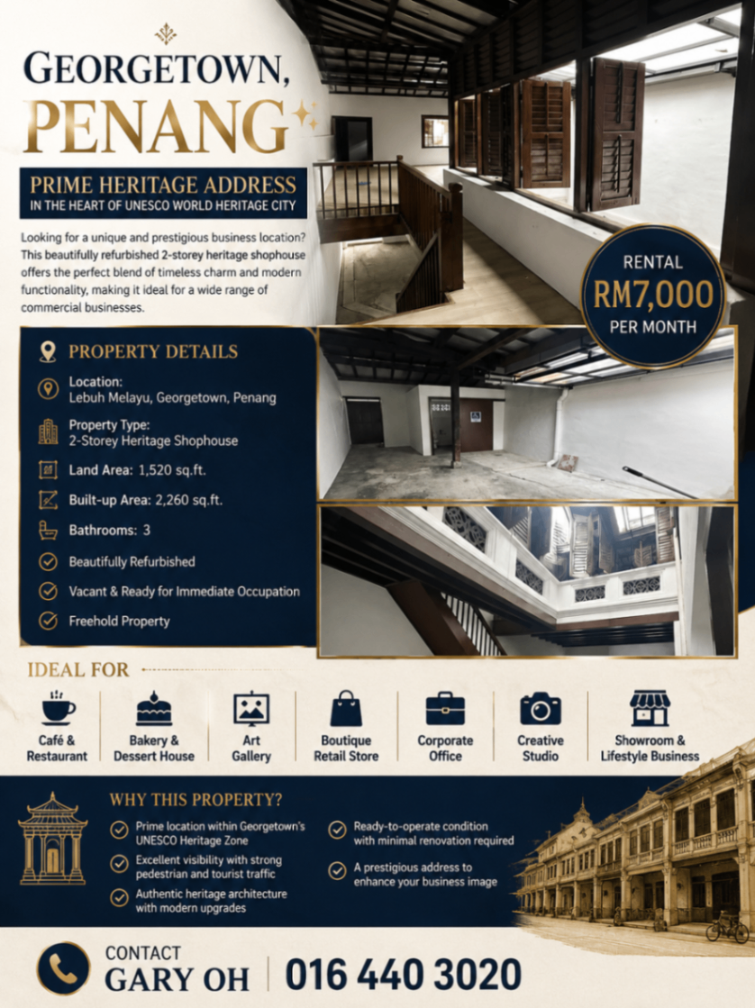 GEORGETOWN, PENANG ✨ Prime Heritage Address in the Heart of UNESCO World Heritage City