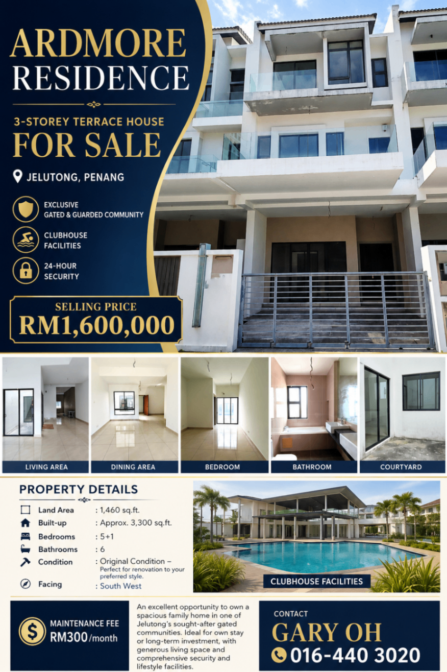 🏡 Ardmore Residence – 3-Storey Terrace House FOR SALE