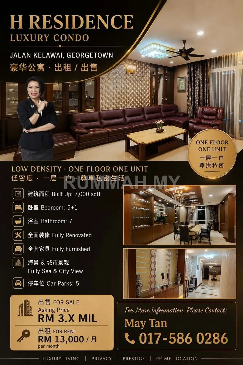 6-bedroom condo in Pulau Tikus, Penang for sale — Condo for Sale @ H Residence, Pulau Tikus | Fully Furnished