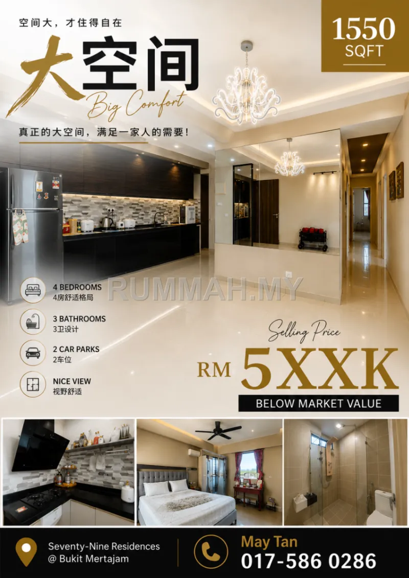 4-bedroom condo in Bukit Mertajam, Penang for sale — Condo for Sale @ 79 Residence, Bukit Mertajam | Partly Furnished