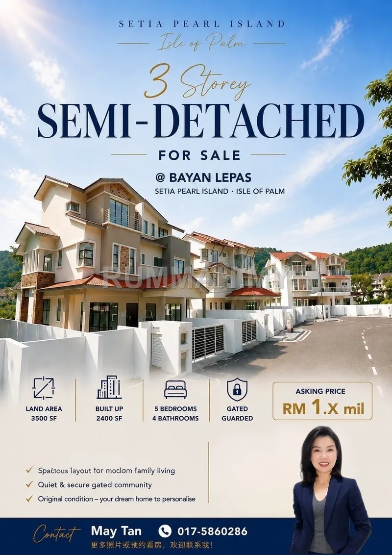 5-bedroom house in Bayan Lepas, Penang for sale — 3-Storey Semi Detached for Sale @ , Bayan Lepas | Freehold