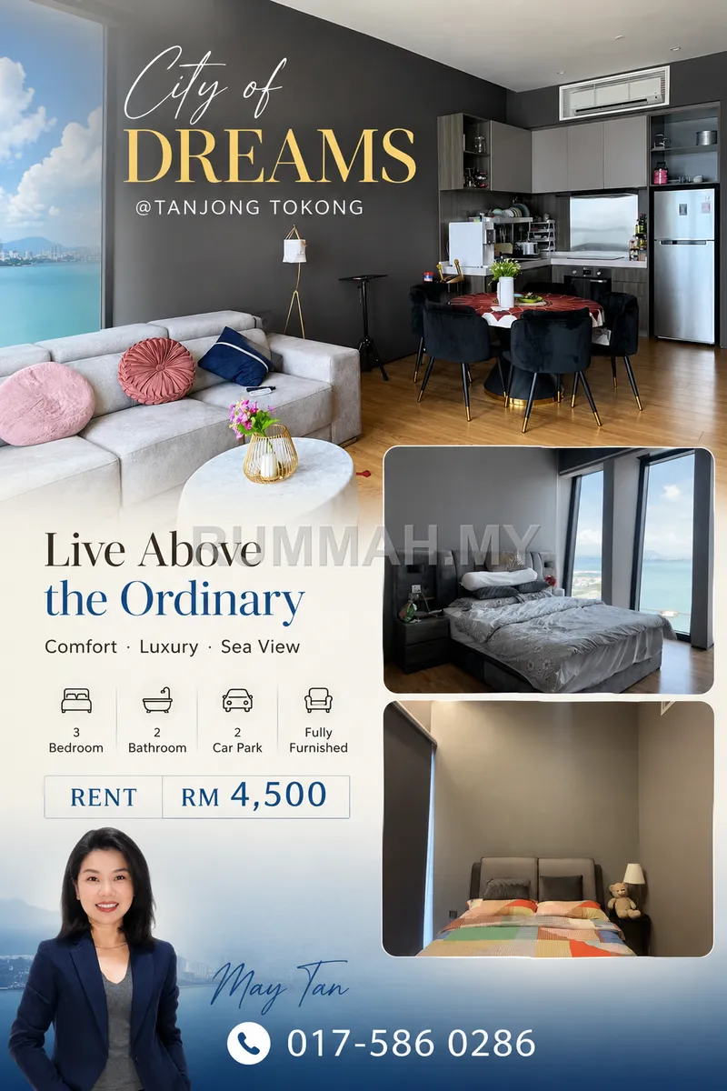 3-bedroom condo in Tanjung Tokong, Penang for rent — Condo for Rent @ City of Dreams, Tanjung Tokong | Fully Furnished