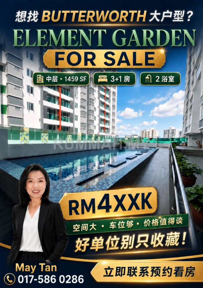 4-bedroom condo in Butterworth, Penang for sale — Condo for Sale @ Elements Garden, Butterworth | Freehold
