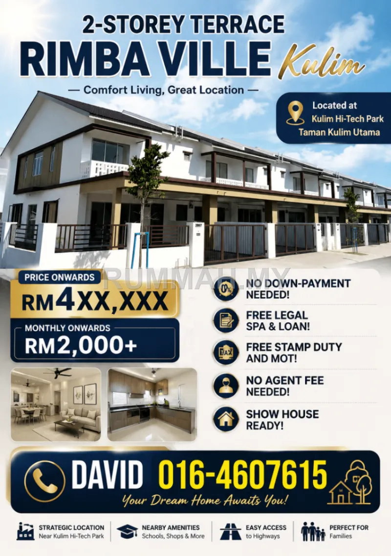 4-bedroom house for sale in Kulim, Kedah - New Project : 2-storey Terrace Rimba Ville