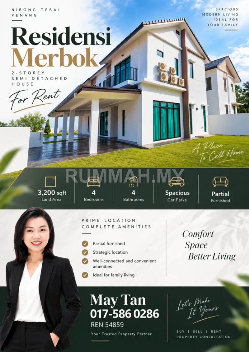 Semi-Detached House for Rent @ Tmn Residensi Merbok, Nibong Tebal | Freehold