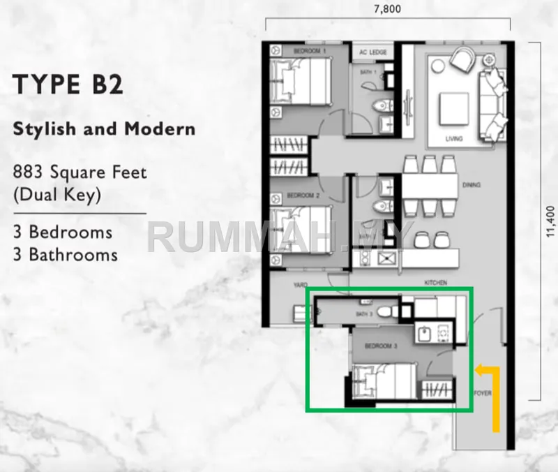 Studio for Rent @ Sinaran Utropolis, Batu Kawan | Fully Furnished