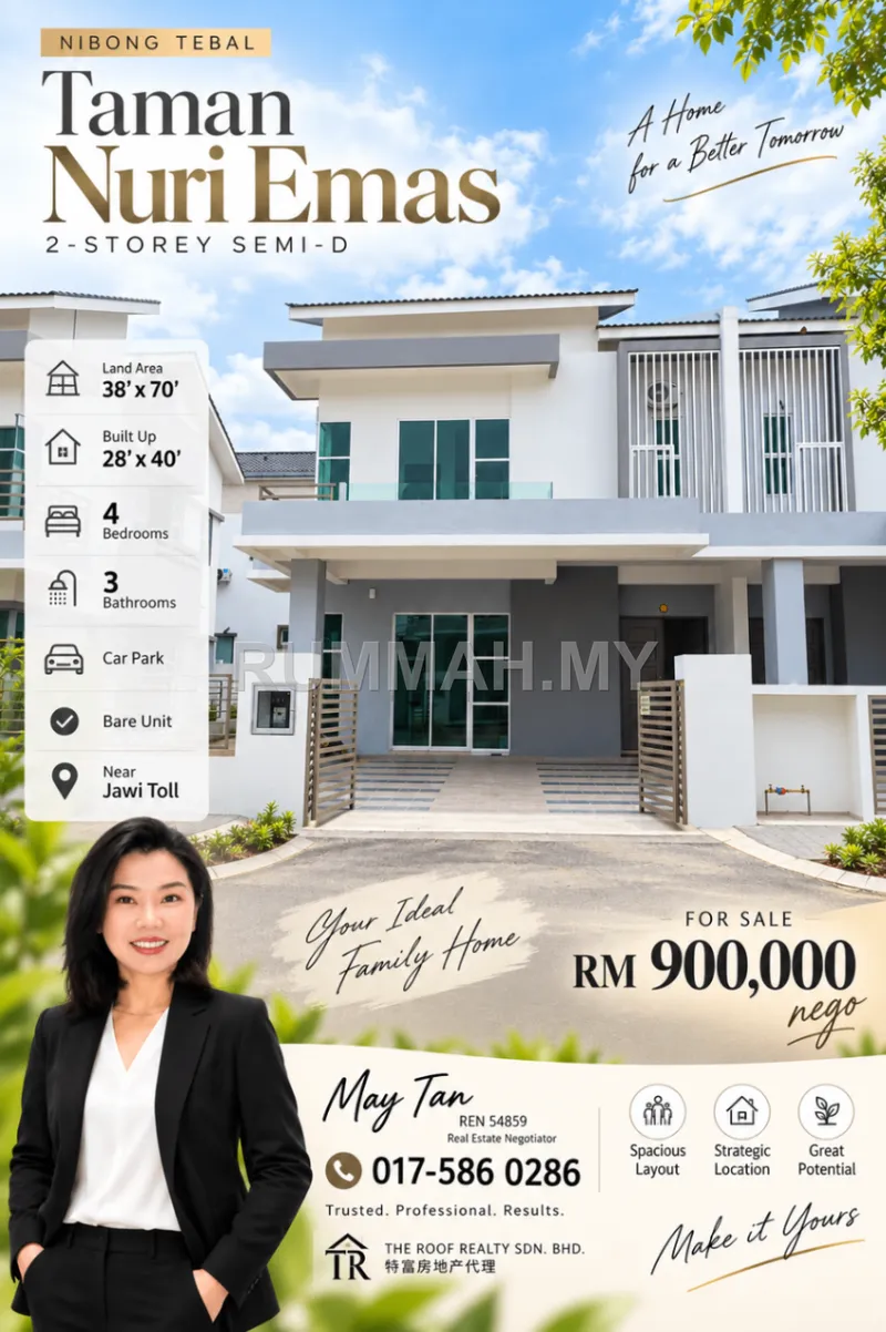 2-Storey Semi-Detached House for Sale @ Nibong Tebal, Penang | Freehold