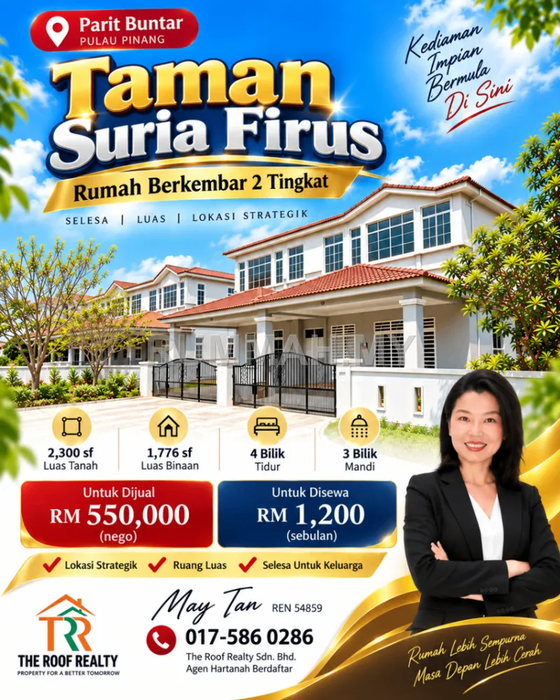 Semi-Detached House for Sale @ Taman Suria Firus, Parit Buntar | Freehold