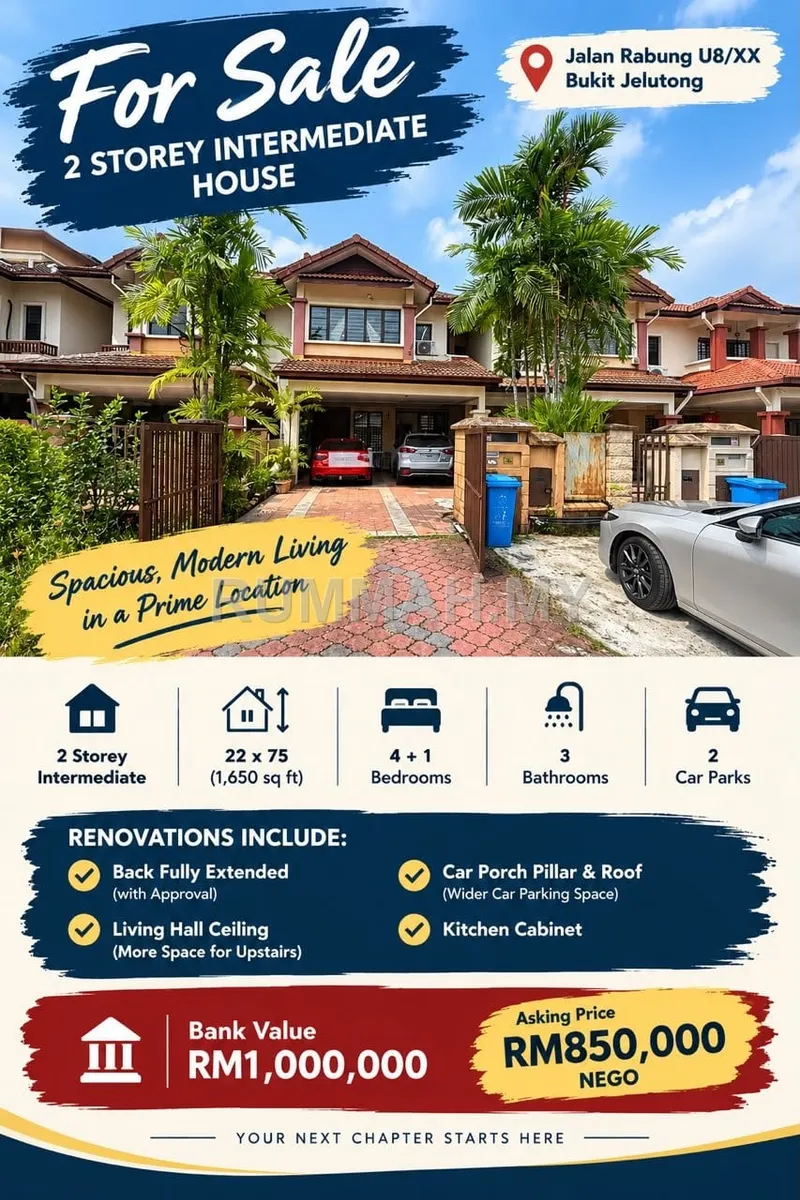 🏡 2-Storey Intermediate House @ Bukit Jelutong — RM850K Nego