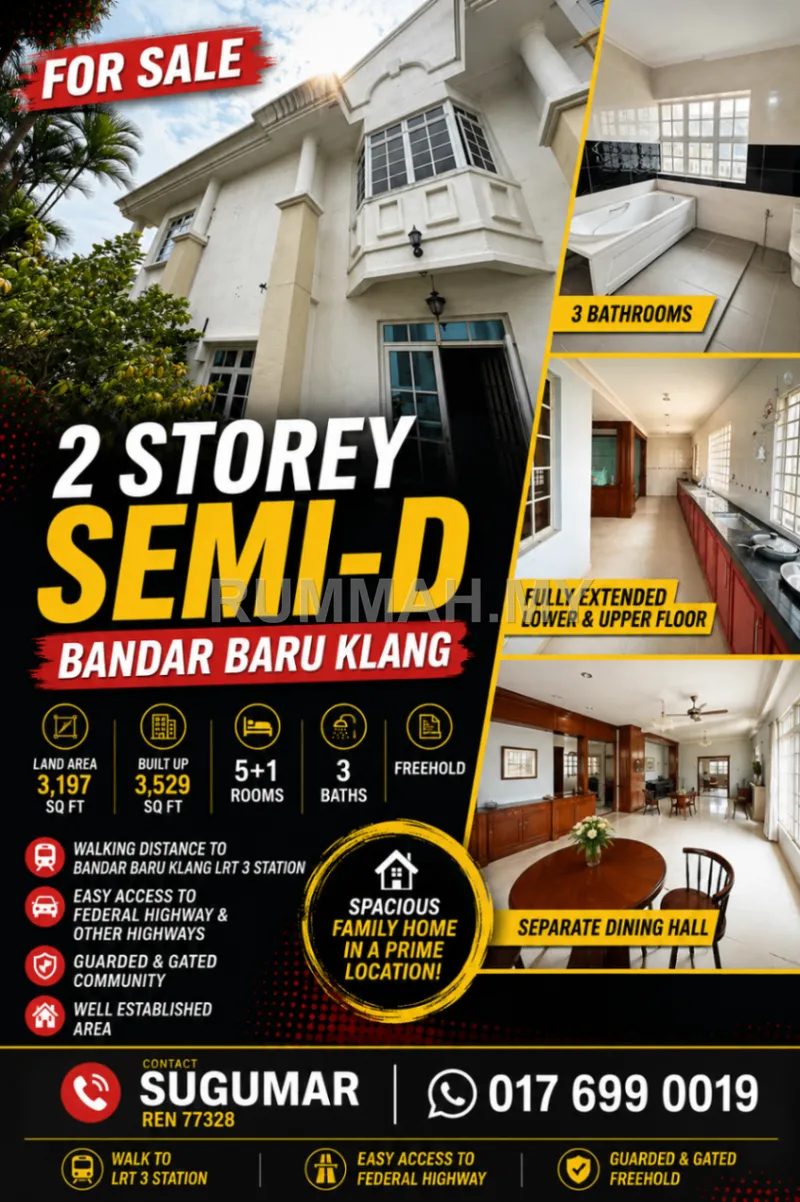 🏡 SEMI-D IN BANDAR BARU KLANG ONLY RM 1.0M