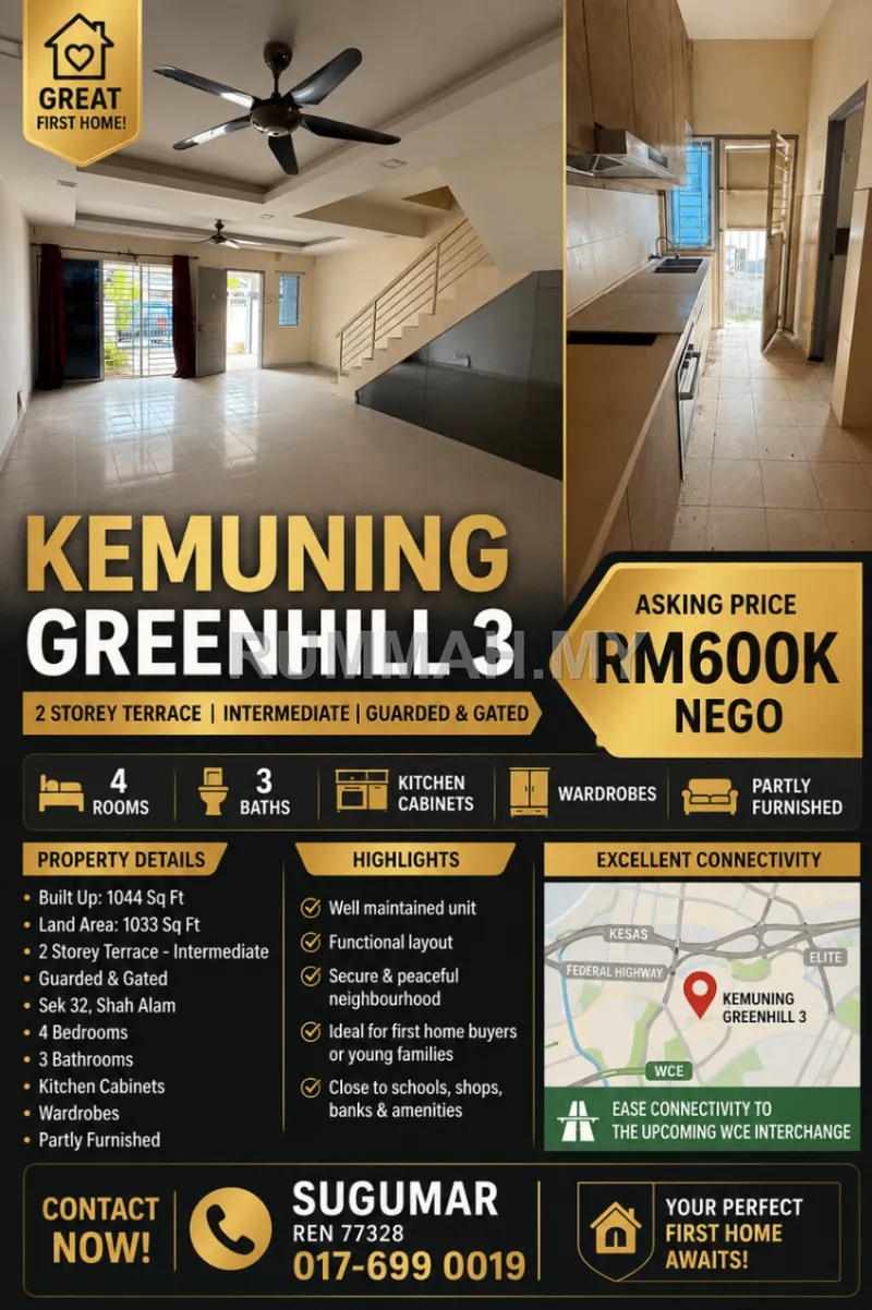 FOR SALE – KEMUNING GREENHILLS 3, SEKSYEN 32 SHAH ALAM