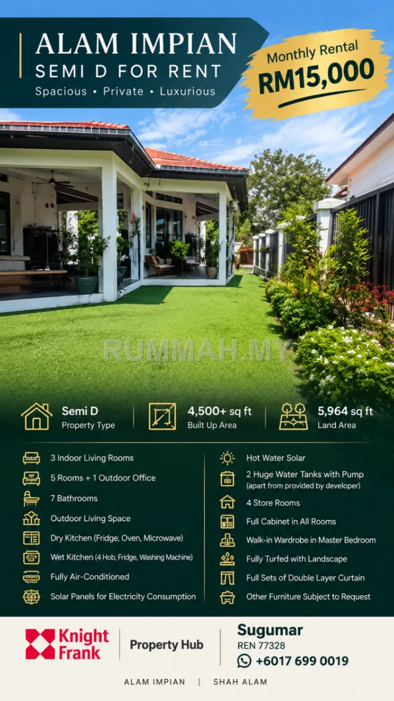 Luxury Semi-D for Rent in Alam Impian | 5,964 Sq Ft Land