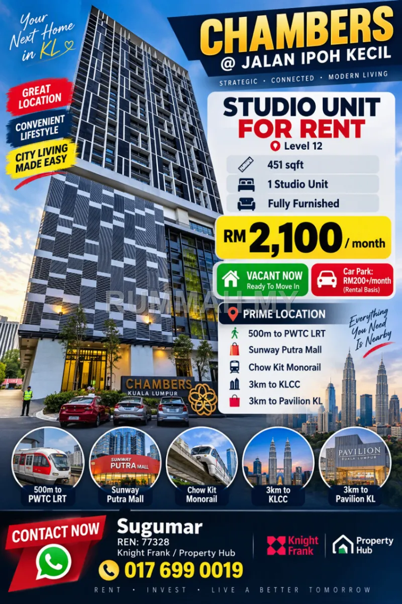 1-bedroom condo in Chambers, Kuala Lumpur for rent — 🏙️ CHAMBERS Service Residence KL City