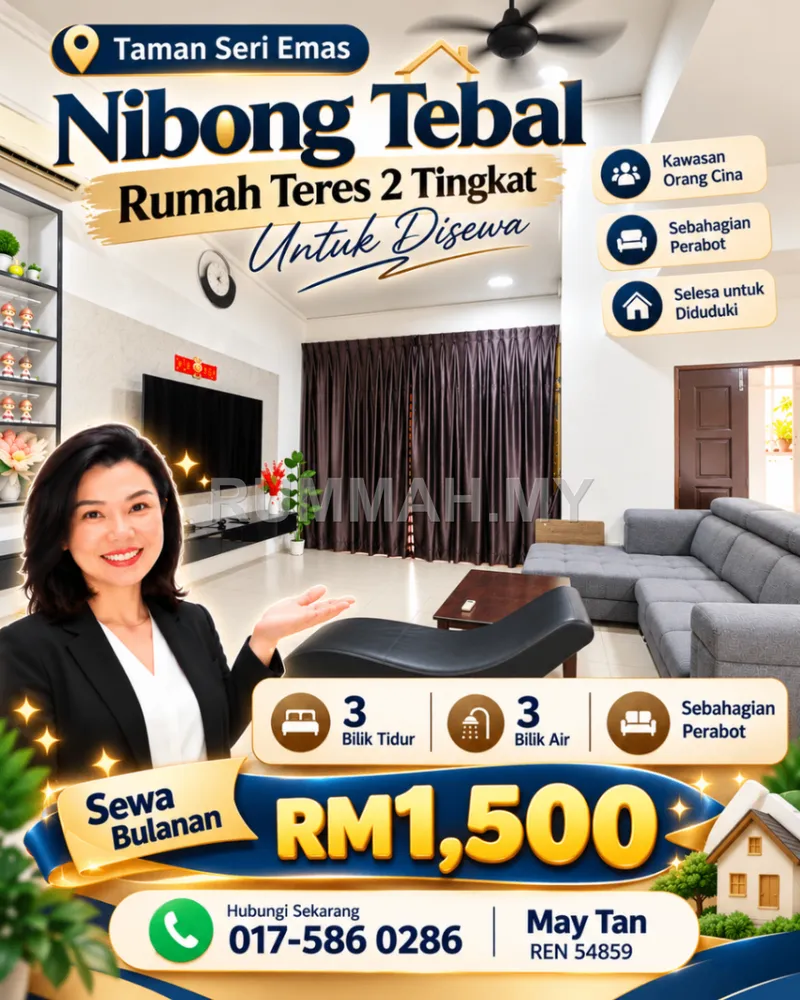3-bedroom house for rent in Nibong Tebal, Penang