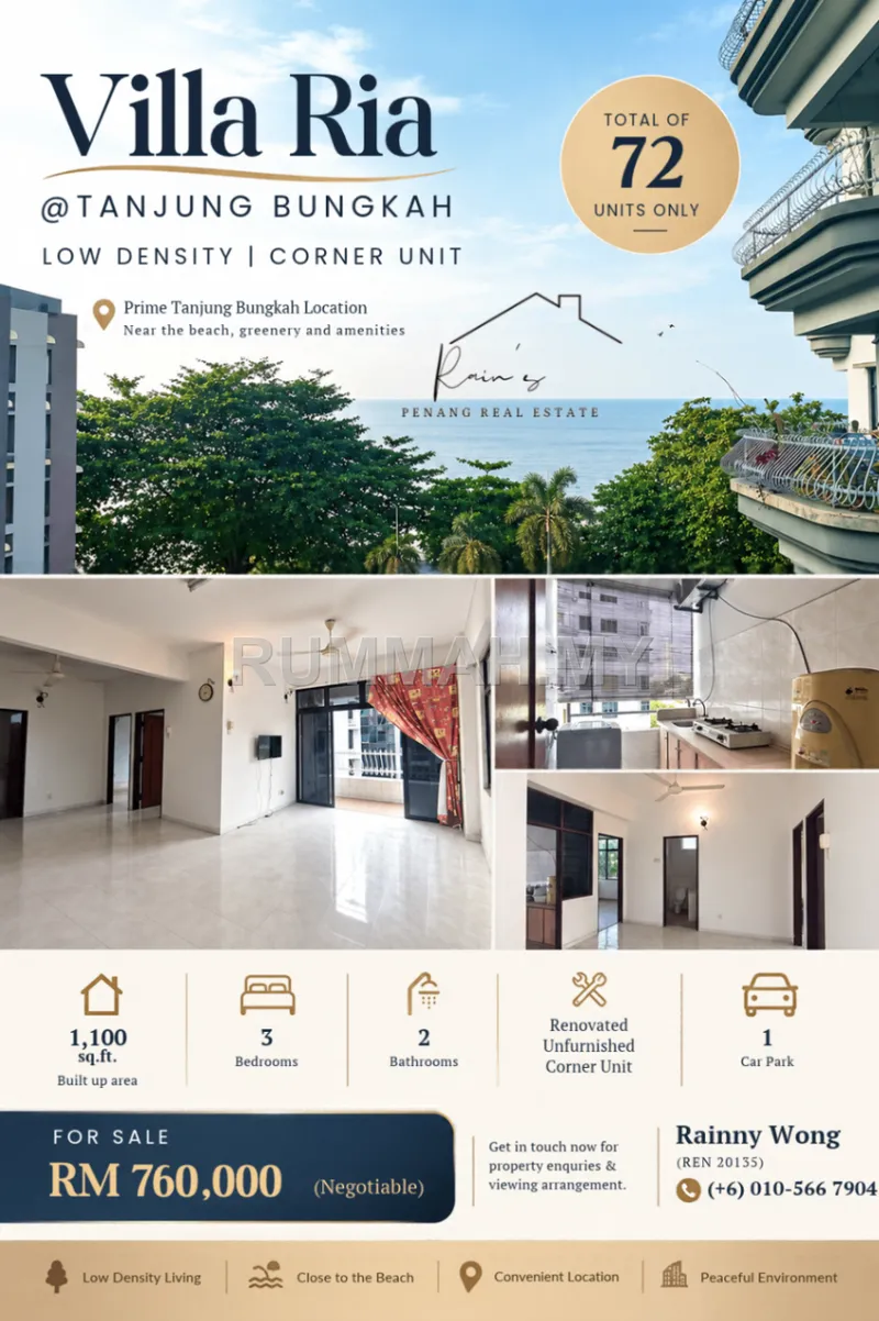 3-bedroom condo for sale in Tanjung Bungah, Penang - VILLA RIA @ TANJUNG BUNGAH CORNER UNIT