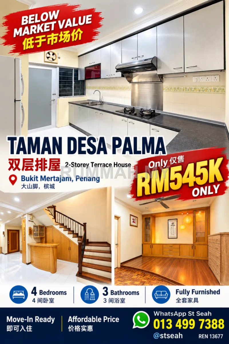 Taman Desa Palma 2-Storey Terrace House Bukit Mertajam, Penang BELOW MARKET VALUE RM545K ONLY