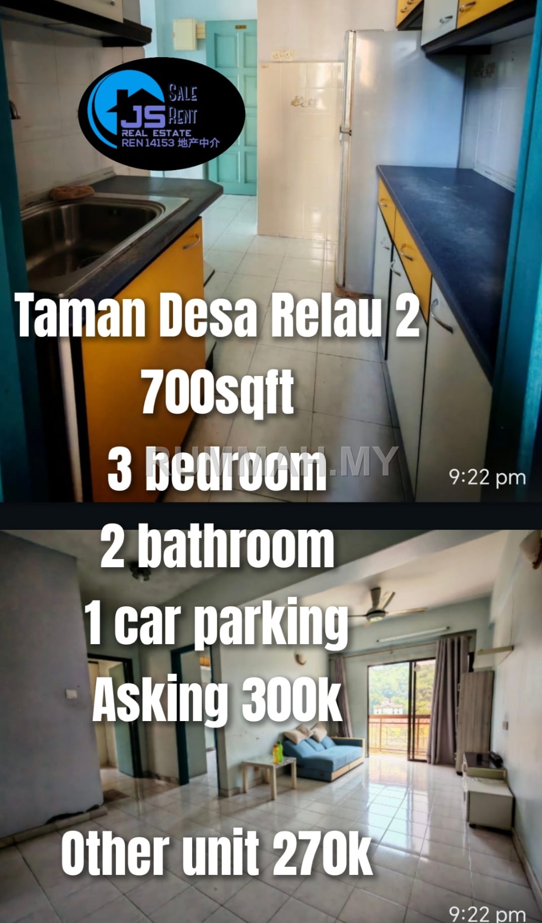 3-bedroom condo in Relau, Penang for sale - Taman desa relau 2