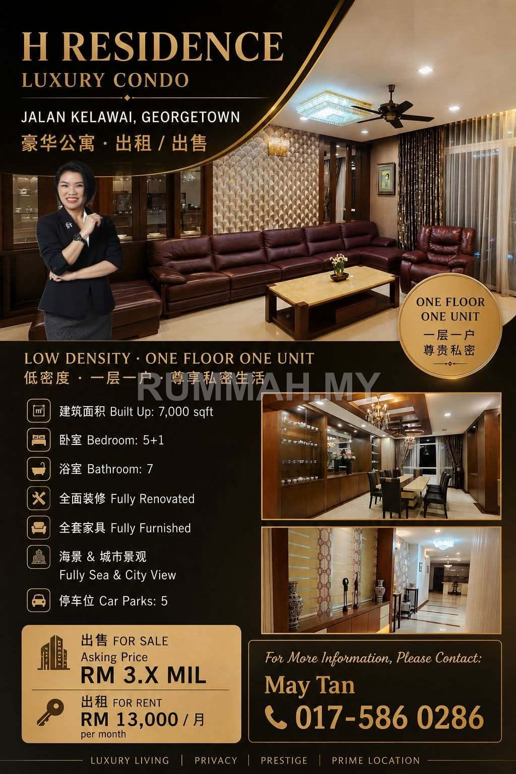6-bedroom condo in Pulau Tikus, Penang for sale - Condo for Sale @ H Residence, Pulau Tikus | Fully Furnished