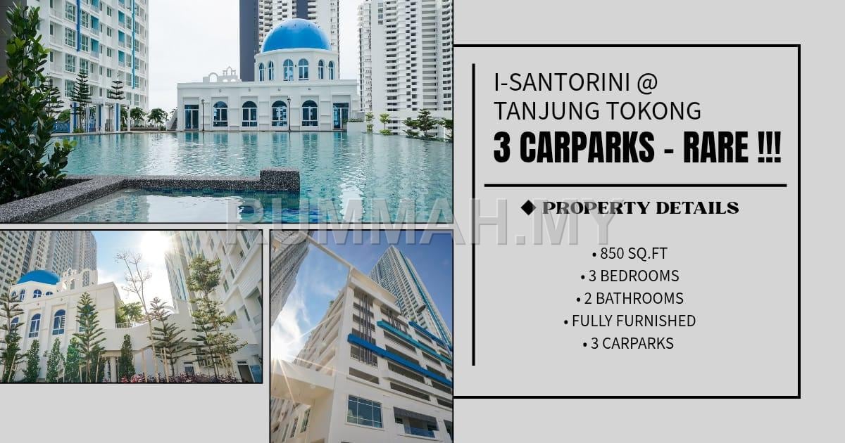3-bedroom condo in Tanjung Tokong, Penang for sale -  I-Santorini @ Tanjung Tokong | Fully Furnished | RARE 3 Car Parks Tanjung Tokong 📍  nearby Straits Quay • Gurney Drive • Island Plaza • Precinct 10 • 💰 Asking Price: RM538,000