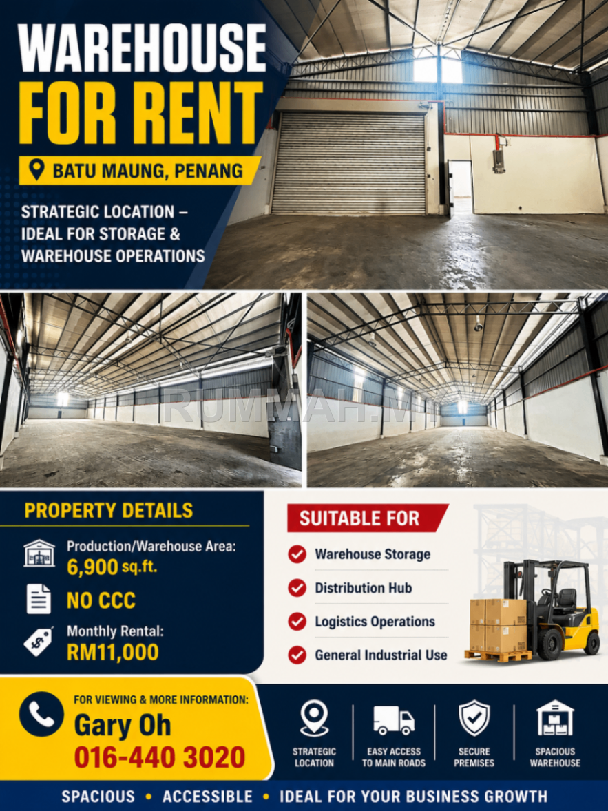 industrial in Batu Maung, Penang for rent - 🏭 WAREHOUSE FOR RENT | BATU MAUNG, PENANG