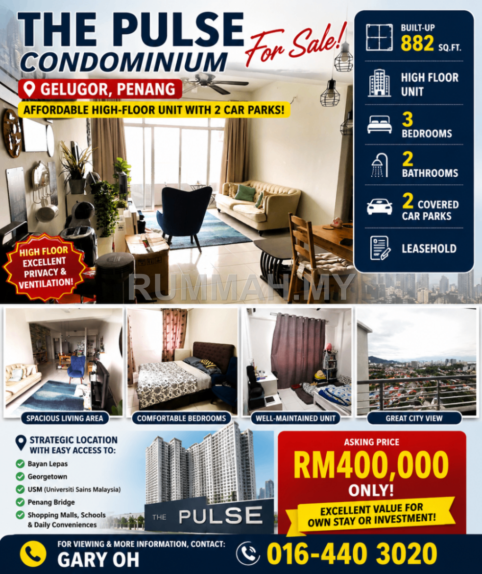 3-bedroom condo in Gelugor, Penang for sale - Condo for Sale @ The Pulse, Gelugor | High Floor