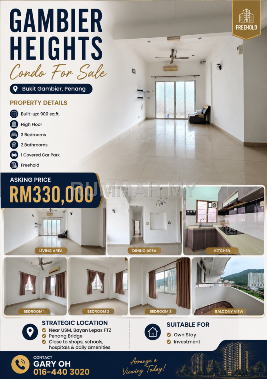 3-bedroom condo in Gelugor, Penang for sale - Condo for Sale @ Gambier Heights, Penang | Freehold