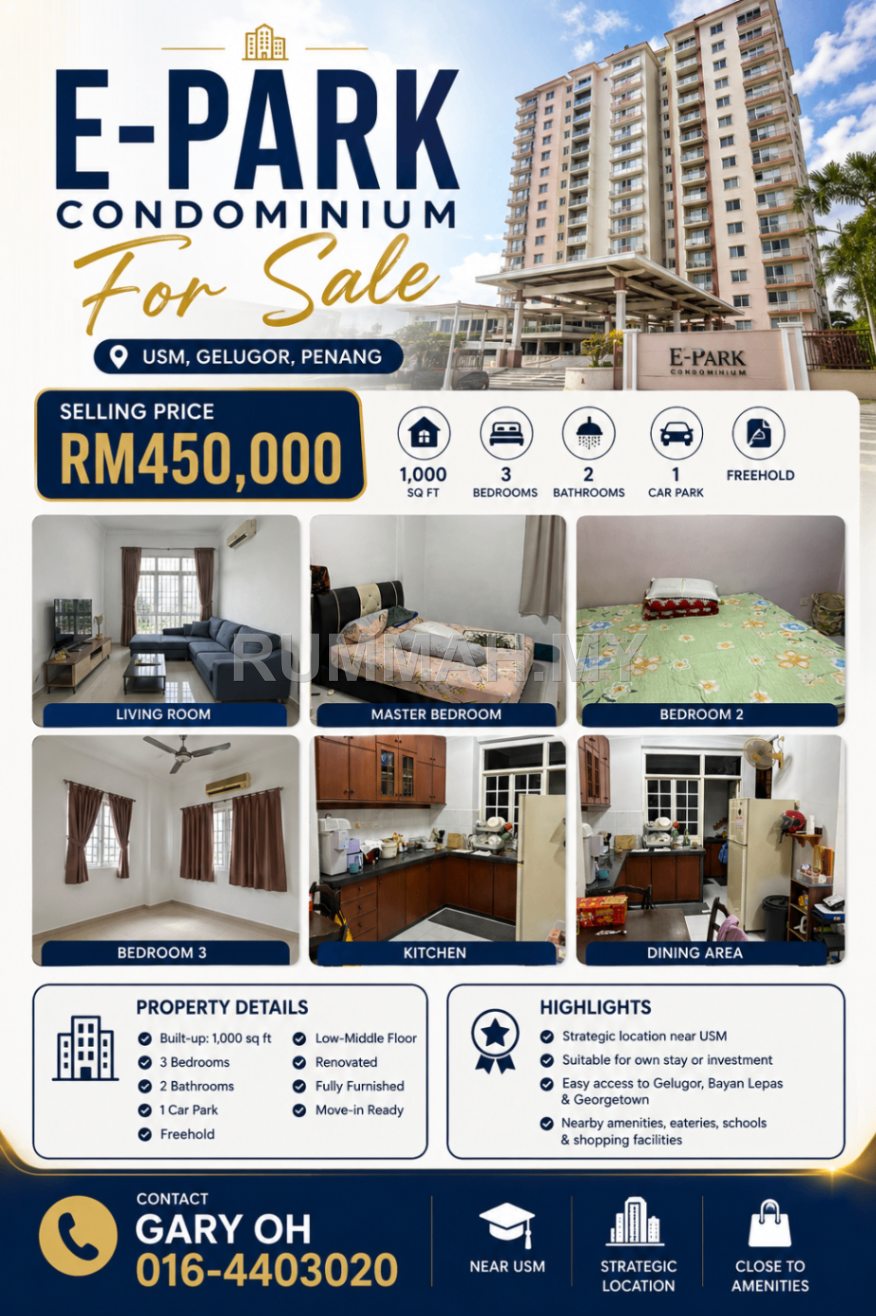 3-bedroom condo in Gelugor, Penang for sale - Condo for Sale @ E-Park, Gelugor | Freehold