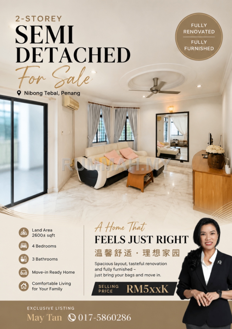 4-bedroom house in Nibong Tebal, Penang for sale - Semi-Detached House for Sale @ Nibong Tebal, Penang | Freehold