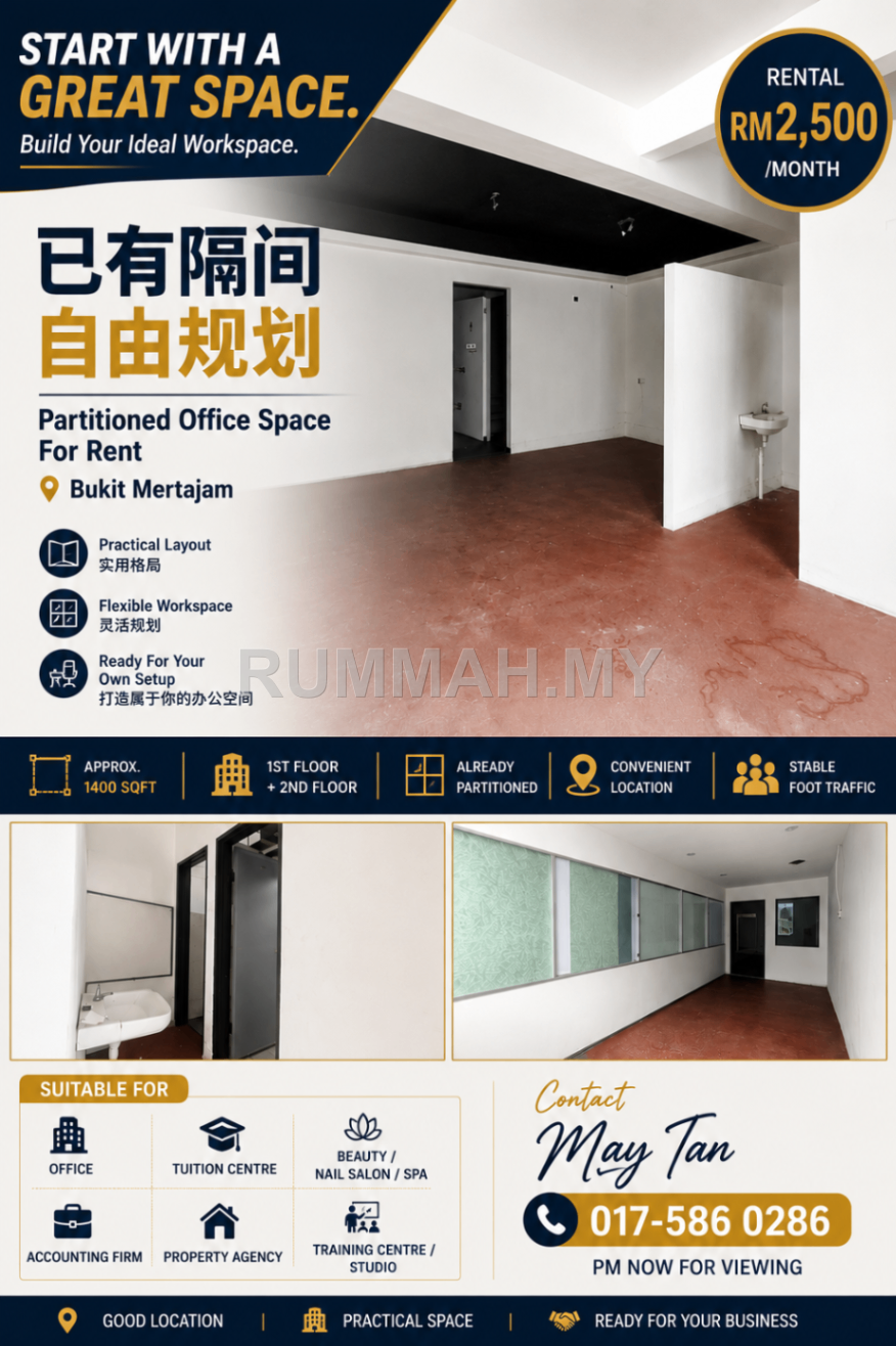 commercial in Bukit Mertajam, Penang for rent - Office Space for Rent @ Bukit Mertajam, Bukit Mertajam | Freehold