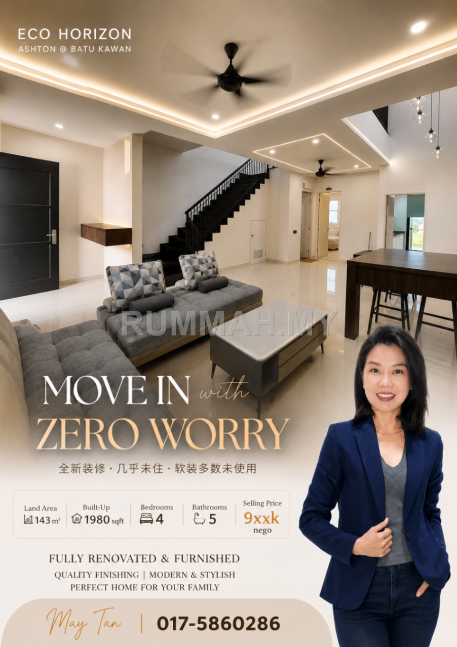 4-bedroom house in Batu Kawan, Penang for sale - 2-Storey Terraced House for Sale @ Eco Horizon Ashton, Batu Kawan | Renovated