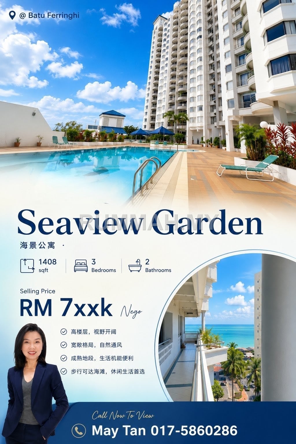3-bedroom condo in Batu Ferringhi, Penang for sale - Condo for Sale @ Seaview Garden, Batu Ferringhi | Freehold