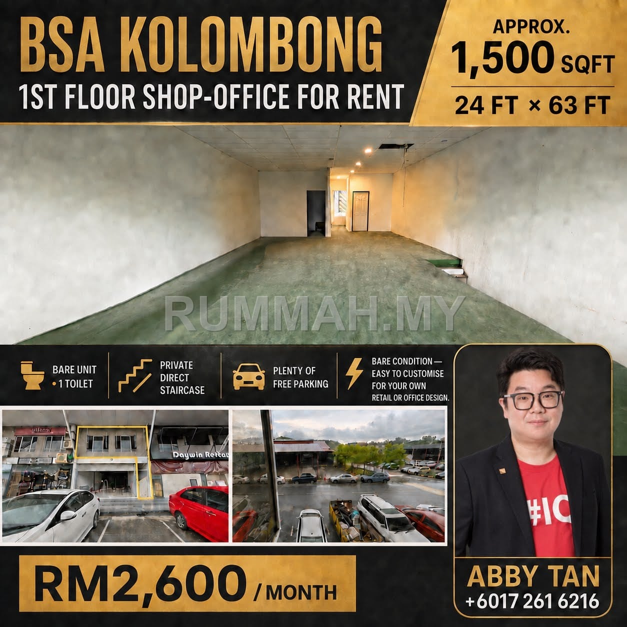 BSA Kolombong โ 1st floor Shop-Office Unit For Rent