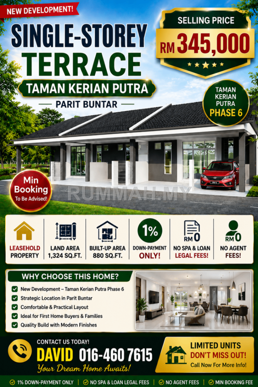 New Project : Single-Storey Terrace Taman Kerian Putra (Parit Buntar)