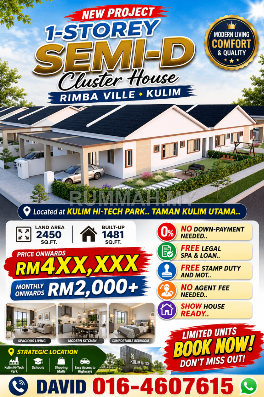 1-storey Semi-D Cluster Rimba Ville (Kulim)