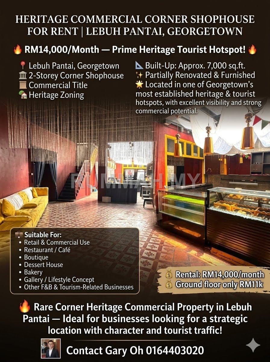 Commercial for Rent @ Lebuh Pantai, Georgetown | Corner Unit