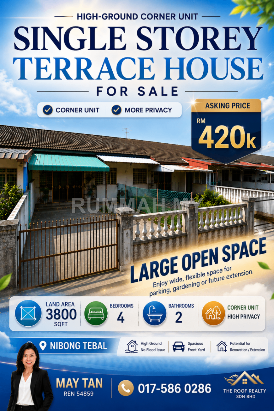 4-bedroom house in Nibong Tebal, Penang for sale - 1-Storey Terrace for Sale @ Nibong Tebal, Nibong Tebal | Freehold