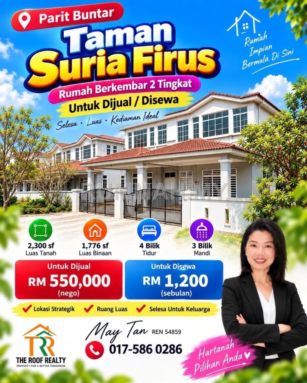 4-bedroom house in Parit Buntar, Perak for rent - Semi-Detached House for Rent @ Simpang 5, Parit Buntar | Freehold