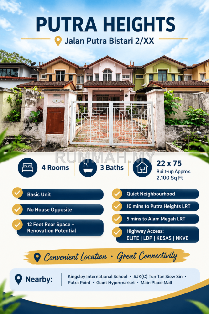 4-bedroom house in Putra Heights, Selangor for sale - FOR SALE | Putra Heights 2-Storey Terrace | RM850K Nego