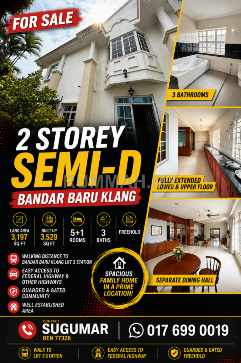5-bedroom house in Bandar Baru Klang, Selangor for sale - 🏡 SEMI-D IN BANDAR BARU KLANG ONLY RM 1.0M