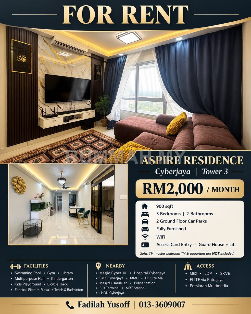 3-bedroom condo in Cyberjaya, Selangor for rent - Fully Furnished 3-Bedroom Condo @ Aspire Residence, Cyberjaya